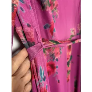 Betsey Johnson Wrap Mesh Maxi Dress‎ Womens 2 Pink Floral Rose High Low Ruffle thumbnail 8