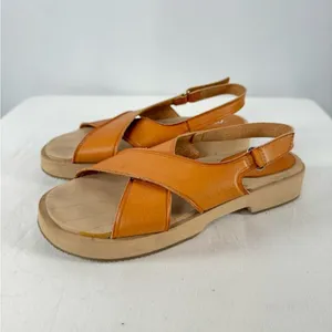 Zara Leather‎ Criss Cross Strap Sandal in Brown Size 6 or 36 thumbnail 2