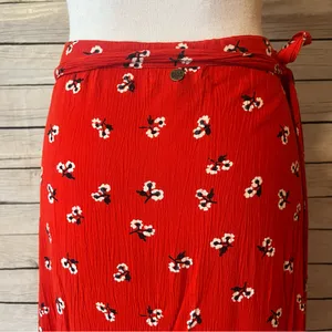 Billabong Dancing Till Dawn Red Floral Midi Wrap Skirt Size Medium thumbnail 11