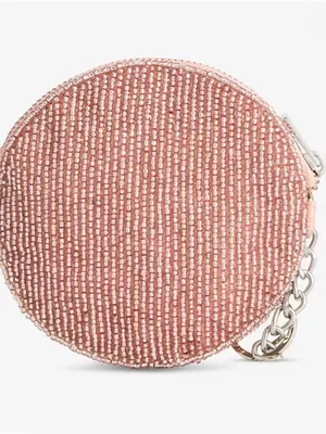 On 34th Hand Beaded Round Pink with White Bows Coin Purse thumbnail 4