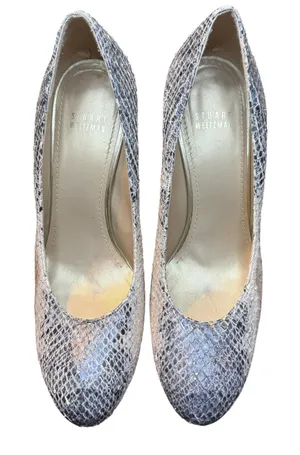Stuart‎ Weitzman Shoes Womens Size 8.5 White Snake Print Round Toe Pumps LW11031 thumbnail 1