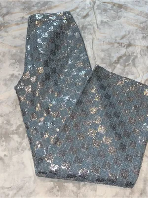 Line & Dot Blue Checkered Sequin Wide-Leg Pants thumbnail 7