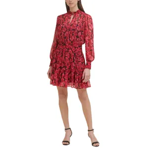 Tommy Hilfiger Womens Floral-Print Chiffon Fit & Flare Dress Red Black Floral 14 thumbnail 7