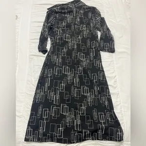 Vintage 90s La Belle Dress Medium Wrap Black Geometric Print USA thumbnail 2