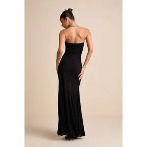 Lulus Elaris Black Mixed Media Strapless Maxi Dress Formal Evening Minimalist XL thumbnail 2