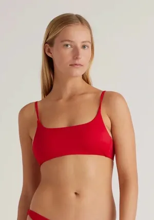 NWT Quince Cherry Red Italian Scoop Neck Bikini Swim Top Women's Size Small thumbnail 1