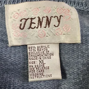 Jenny Cardigan Women XL Blue Floral Embroidered Acid Wash Vintage 90s Librarian thumbnail 3