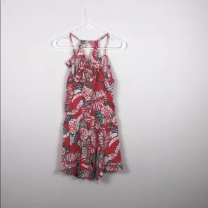 Red Ruffle Romper Tropical Floral thumbnail 6