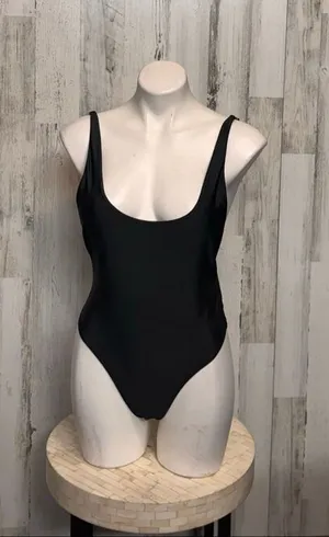 Classic Black Scoop Back Bodysuit | Stretchy Basic Tank One Piece – Size Medium thumbnail 1