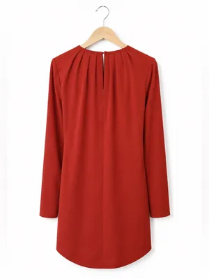 NWT H&M Womens Size 2 Red Long Sleeve Shift Mini Dress Round Neck office holiday thumbnail 2