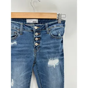 Vervet by‎ Flying Monkey Skinny Jeans Womens 26 Blue Button Fly Raw Hem VT295 thumbnail 4