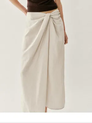 Zara NWT cream beige Draped twist front ruched Midi pareo Skirt thumbnail 6