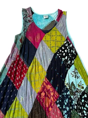 Advance Apparels Patchwork Dress Flowy Bohemian Hippie Festival Free Size thumbnail 2