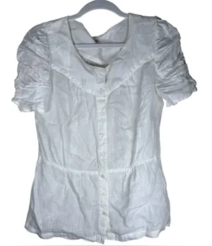 Anthropologie Meadow Rue Dainty Ivory Sheer Linen blouse, 8 thumbnail 1