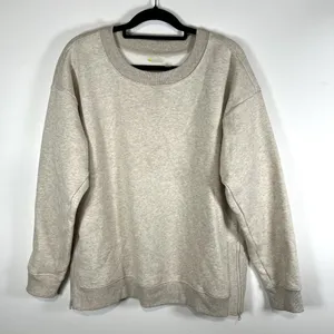 Zella Oatmeal Heather Cotton Casual Athletic‎ Sweater Zip Sides Women’s Size L thumbnail 1