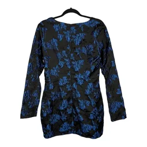 Lulus Elegant Taste Black and Blue‎ Floral Jacquard Mini Dress Size Large New thumbnail 4