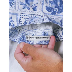 Abercrombie & Fitch Linen Mini Dress Postcard Stamp Size XS Blue Floral Coastal thumbnail 4