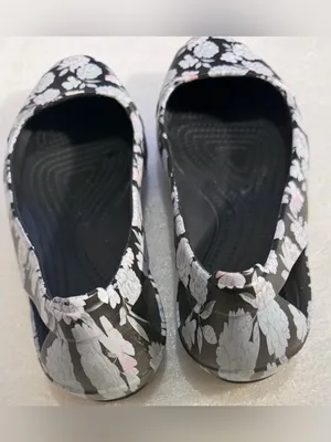 CROCS Black Floral Ballet Flats with White and Light Pink Print thumbnail 4