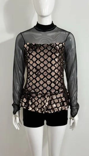 Weissman Dance Costume Black Gold Sequin Glam Dancecore Competition Medium Adult thumbnail 1