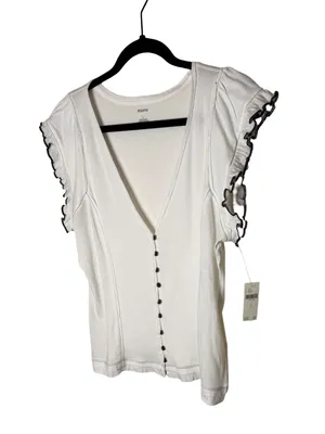 Anthropologie Maeve Short-Sleeve V-Neck Button-Front Top - White L NWT thumbnail 5