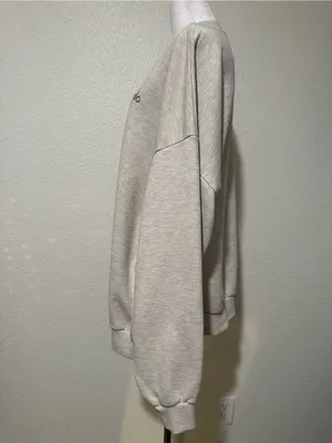 ALO Yoga Female Accolade Crew Neck Pullover Cozy Sweatshirt Oatmeal Heather XL thumbnail 9