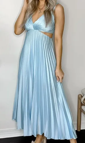 Abercrombie Pleated Light Blue Maxi Formal Dress thumbnail 1