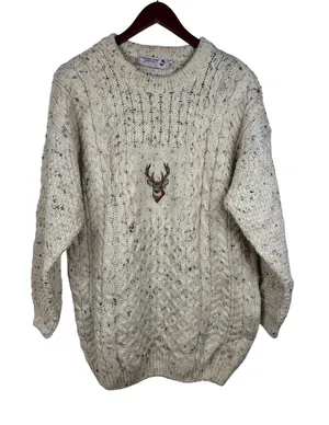 Vintage Highland Home Industries Sweater M Grandma Wool Cable Knit Deer Scotland thumbnail 1