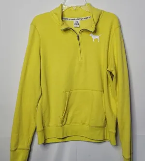 PINK - Victoria's Secret quarter zip yellow pullover sweatshirt sz Large thumbnail 1
