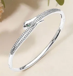 Stainless Steel Rhinestone Pave Sleek Snake Hinged Bangle Bracelet thumbnail 1