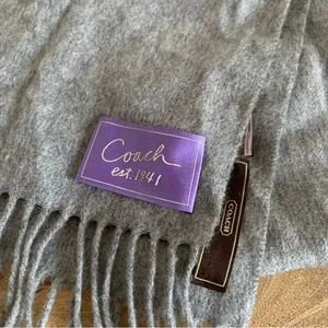 Coach Vintage cashmere and wool blend fringe gray nude preppy wrap scarf thumbnail 2