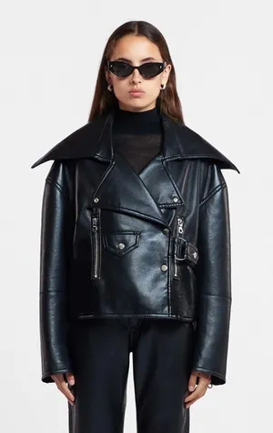 Nanushka Ado Regenerated Leather Biker Jacket‎ Black Espresso XS thumbnail 1