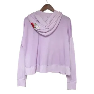 WILDFOX Hoodie Cropped Jacket‎ Large Purple Embroidered Flowers Zip Front Pastel thumbnail 4