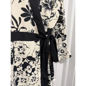 Abercrombie & Fitch Womens Black Cream Floral Wrap Mini Dress Long‎ Sleeve thumbnail 11