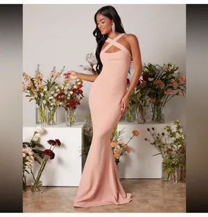 Blush Pink Cross‑Strap Mermaid Evening gown Dress NEW thumbnail 8