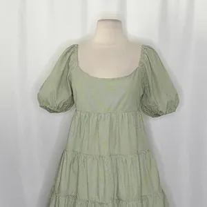 NIA Silvana Green White‎ Gingham Babydoll Dress Tiered Mini Summer Puff Medium thumbnail 3