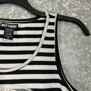 Hot Topic Black & White Striped Lace Sugar Skull Tank Top - Size Small - Hi-Low thumbnail 3