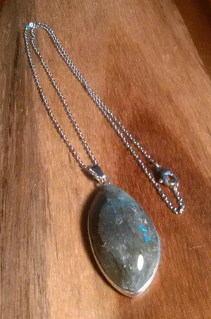 Malagasy Labradorite Stainless Steel Pendant Necklace thumbnail 1