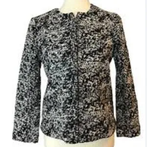 Ann Taylor Wool‎ Blend Chunky Tweed Blazer Women's Medium Black White Zip Front thumbnail 1