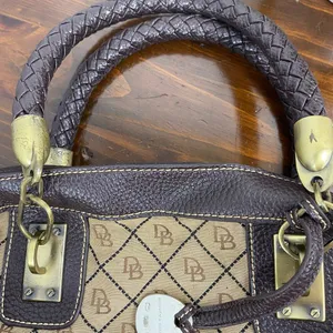 Dooney And Bourke Vintage Leather Brown Leather Signature Canvas Satchel Handbag thumbnail 14