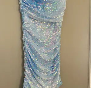 Windsor Light Blue Sequin Mesh Strapless Ruched Bodycon Mini Dress Size M thumbnail 3