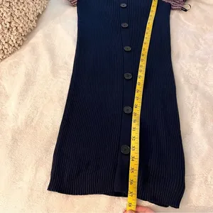 Maeve Anthropologie Ribbed Puff Sleeve Mini Dress Navy Gingham NWT‎ Size Small thumbnail 9