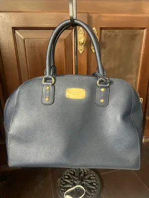 MICHAEL KORS Saffiano Leather Satchel Bag in Dark Navy Blue stewardess thumbnail 6