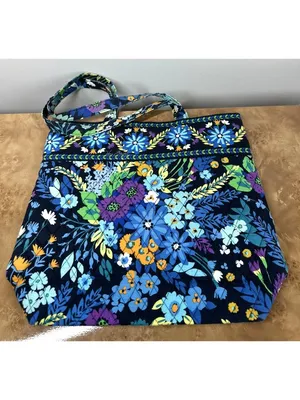 Vera Bradley Midnight Blues Quilted Floral Tote Shoulder Bag Blue Purple thumbnail 2