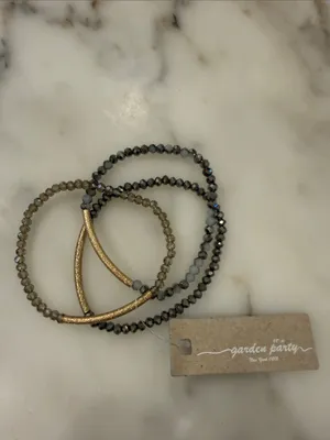 Gold and Gray Beaded Stretch Bracelet Set thumbnail 2