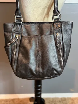 Black Genuine Leather Shoulder Bag Slouchy Tote Minimalist Everyday Purse thumbnail 4