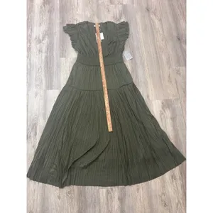 Moon River Olive Green Pleated Flutter Sleeve Tiered Midi Dress‎ NWT Size Large thumbnail 5