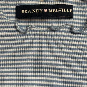 Brandy‎ Melville Navy Striped Short Sleeve Top Cotton One Size EUC thumbnail 4
