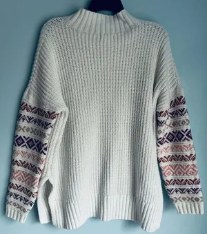 Maurices Sweater White Red Pink XL Cottage Cozy Winter Mock Neck thumbnail 1