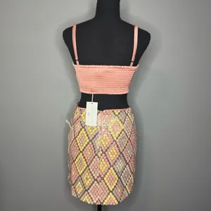 NWT CAROLINE CONSTAS Sequin Crop Top & Skirt Set Pink Size 2 thumbnail 6