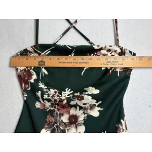 Windsor Green Floral Cowl Neck Ruffle Slit Midi Dress NWT Medium thumbnail 8